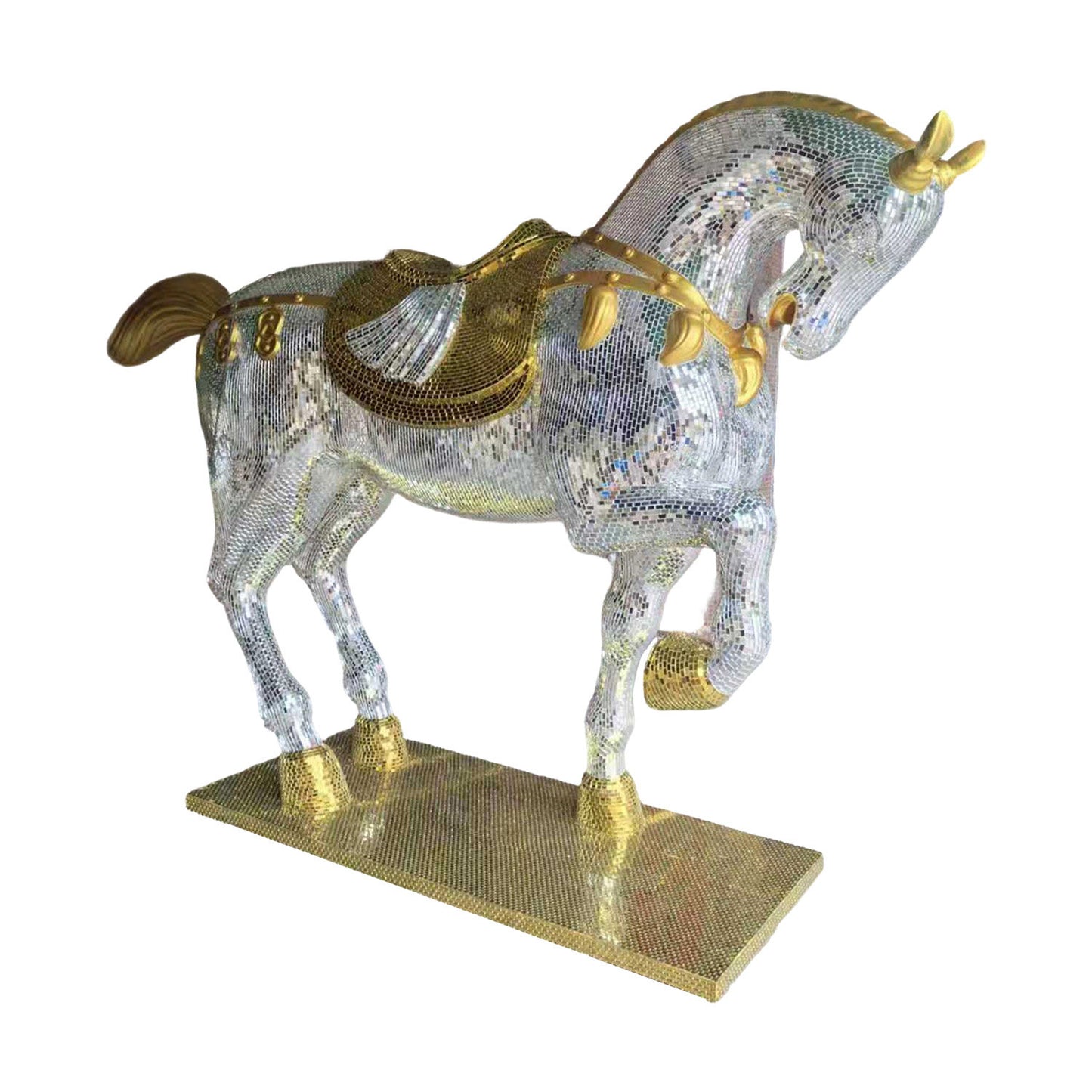 Galloping Warhorse Statue With Mirrored Diamond Exterio