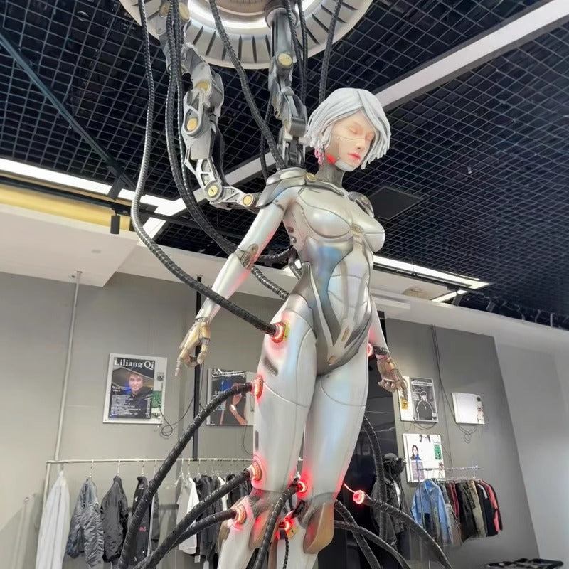 Interstellar Mech Suspended Girl Art Sculpture