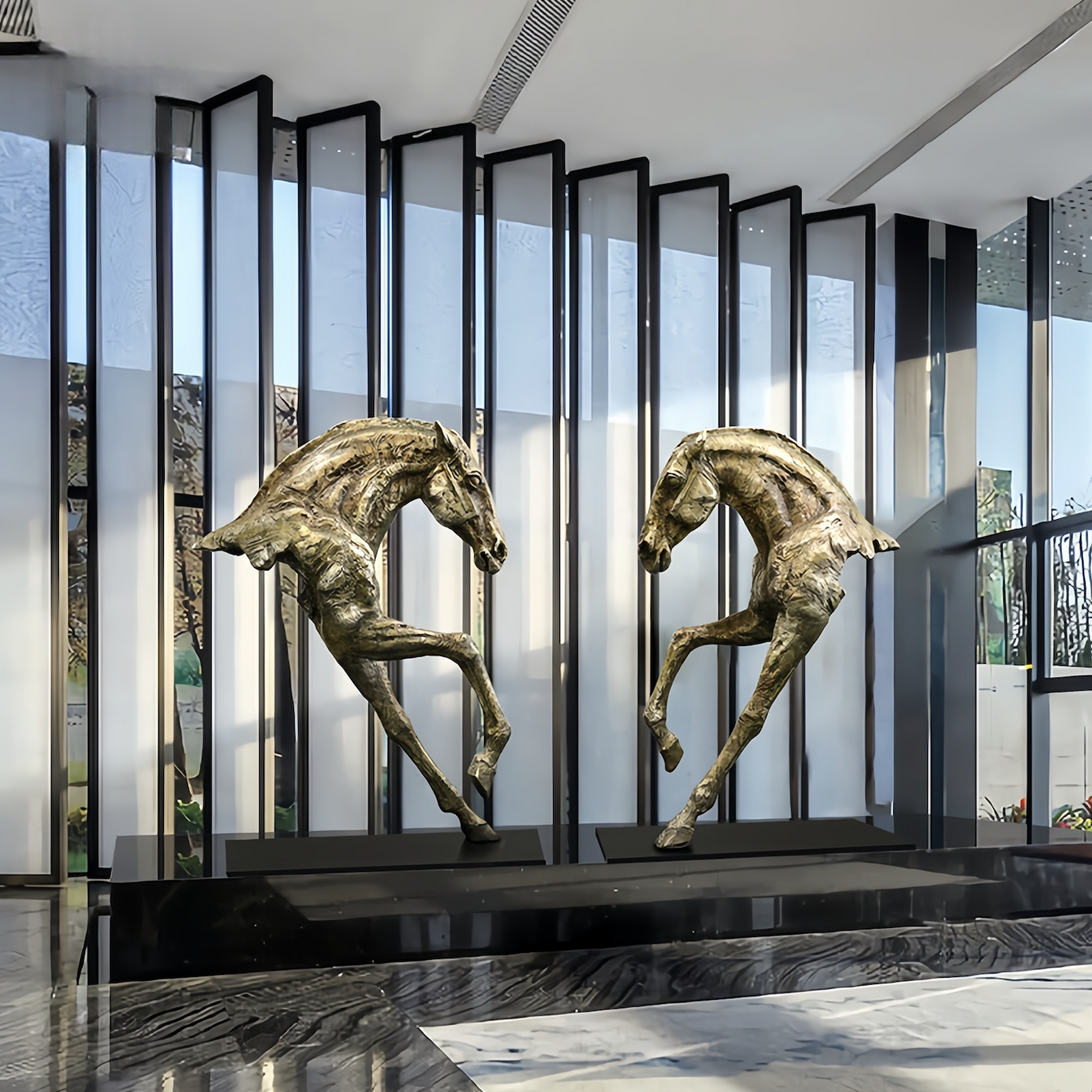 The Sculpture Of A Galloping Horse In The Wind