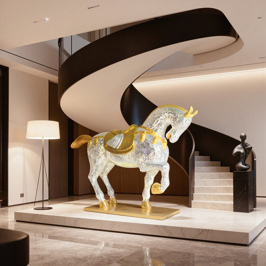 Galloping Warhorse Statue With Mirrored Diamond Exterio