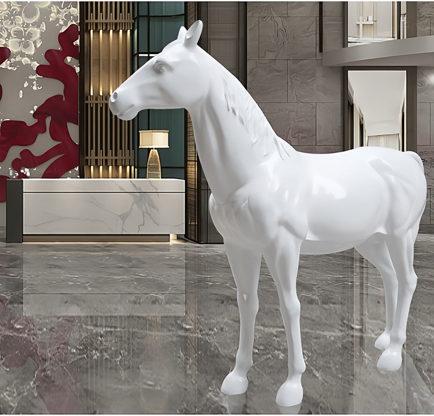 91.5" White Horse Figurines & Sculptures