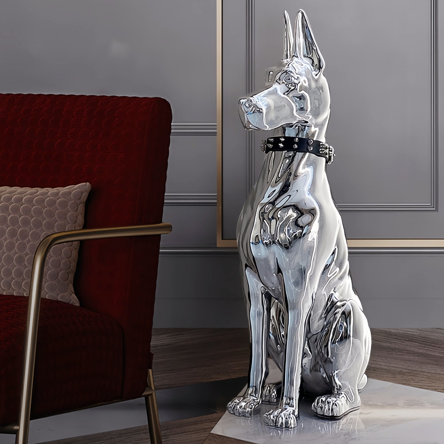 Dog Home Decor Statue Surface Gloss  Silver