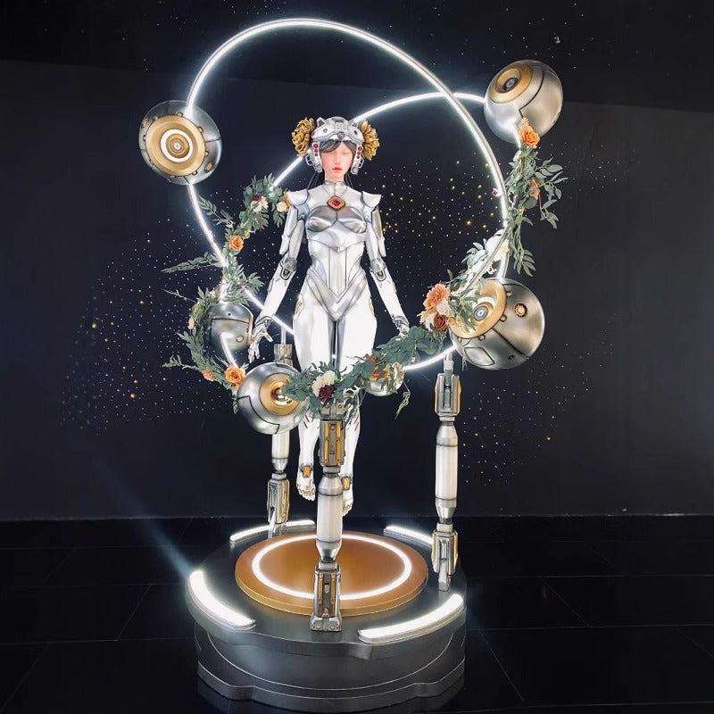 Interstellar Mech Suspended Girl Art Sculpture