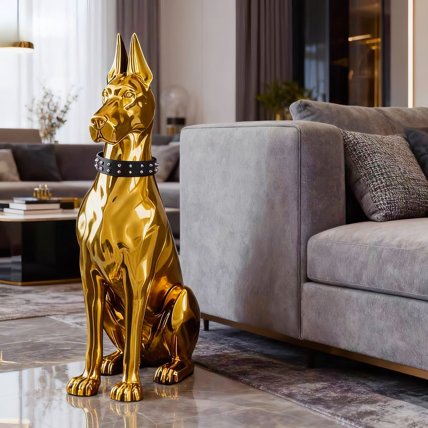 39.5" Modern Gold Dog Home Decor Sculpture Electroplated