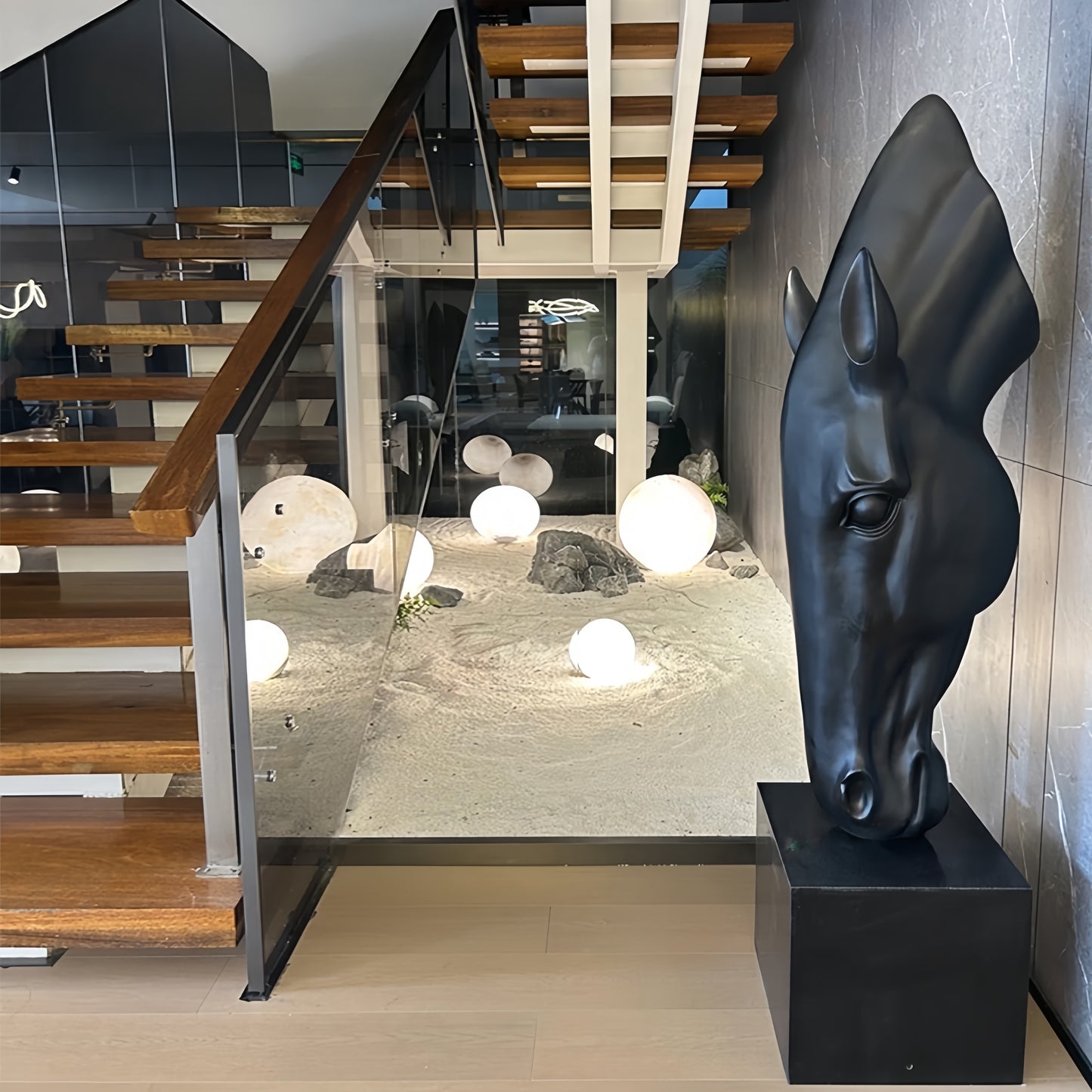 Stand Black Horse's Head Sculpture Home Decor