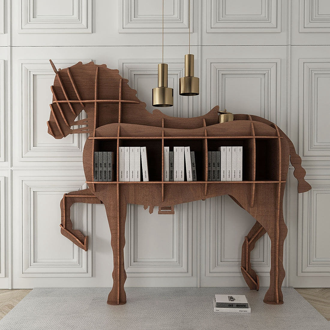 Creative Horse Bookshelf Solid Wood Storage Rack