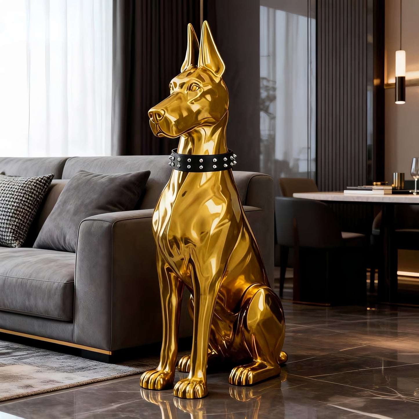 39.5" Modern Gold Dog Home Decor Sculpture Electroplated