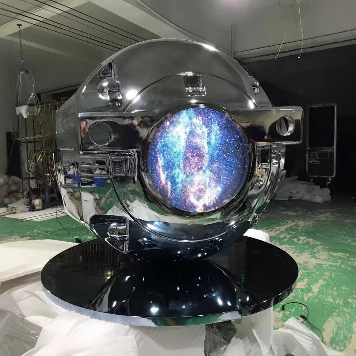 Stainless steel metal planetary spacecraft technology sculpture