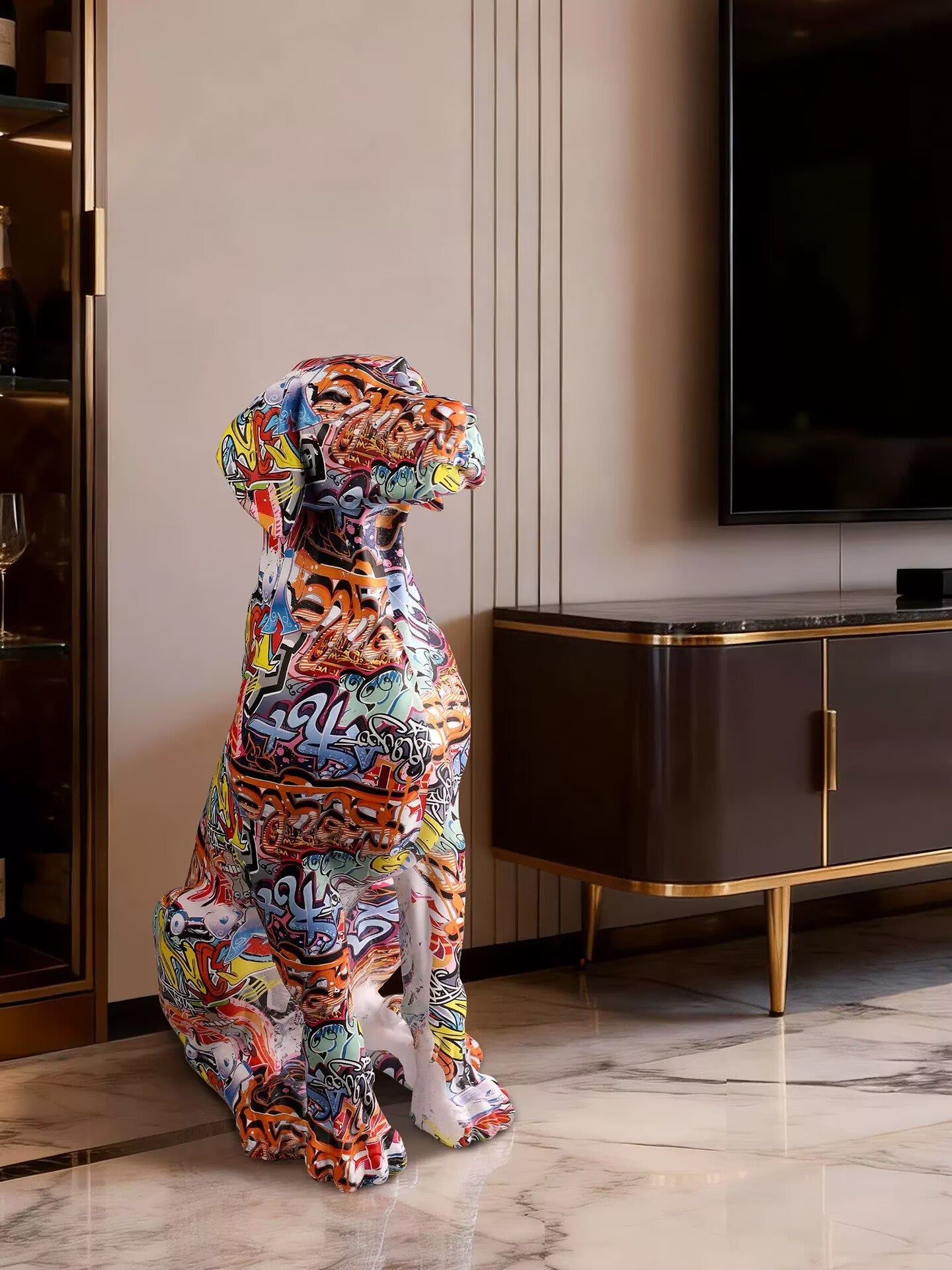 Handmade painted dog sculpture home decor