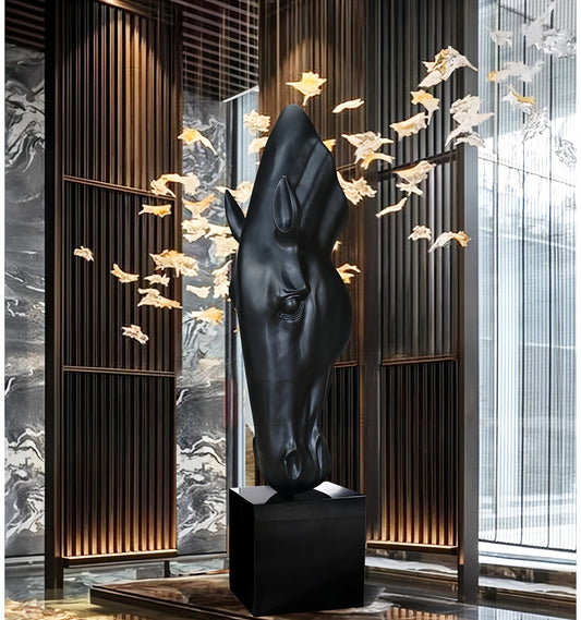 Stand Black Horse's Head Sculpture Home Decor