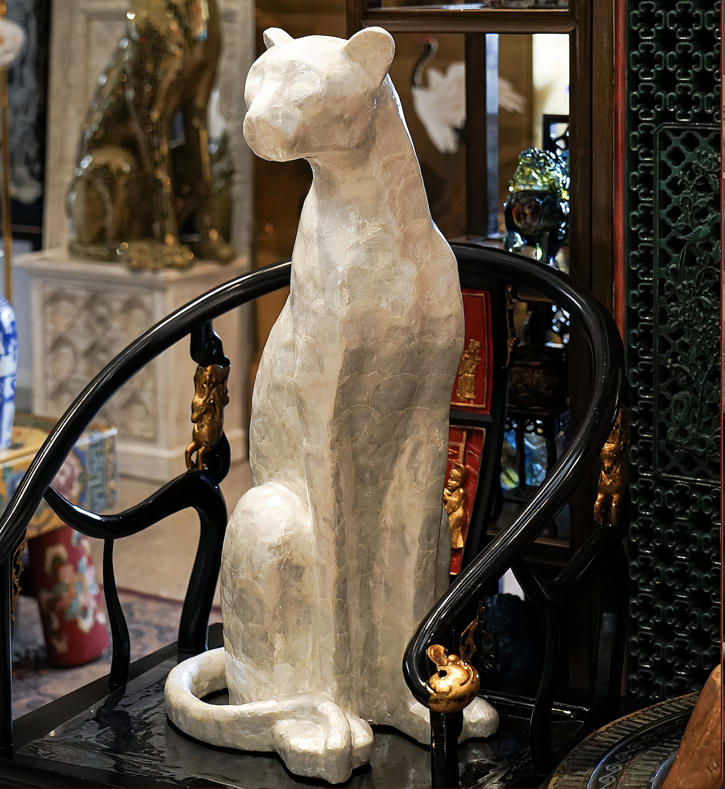 Art Panther Home Decor Statue With Sea Shell Exterior