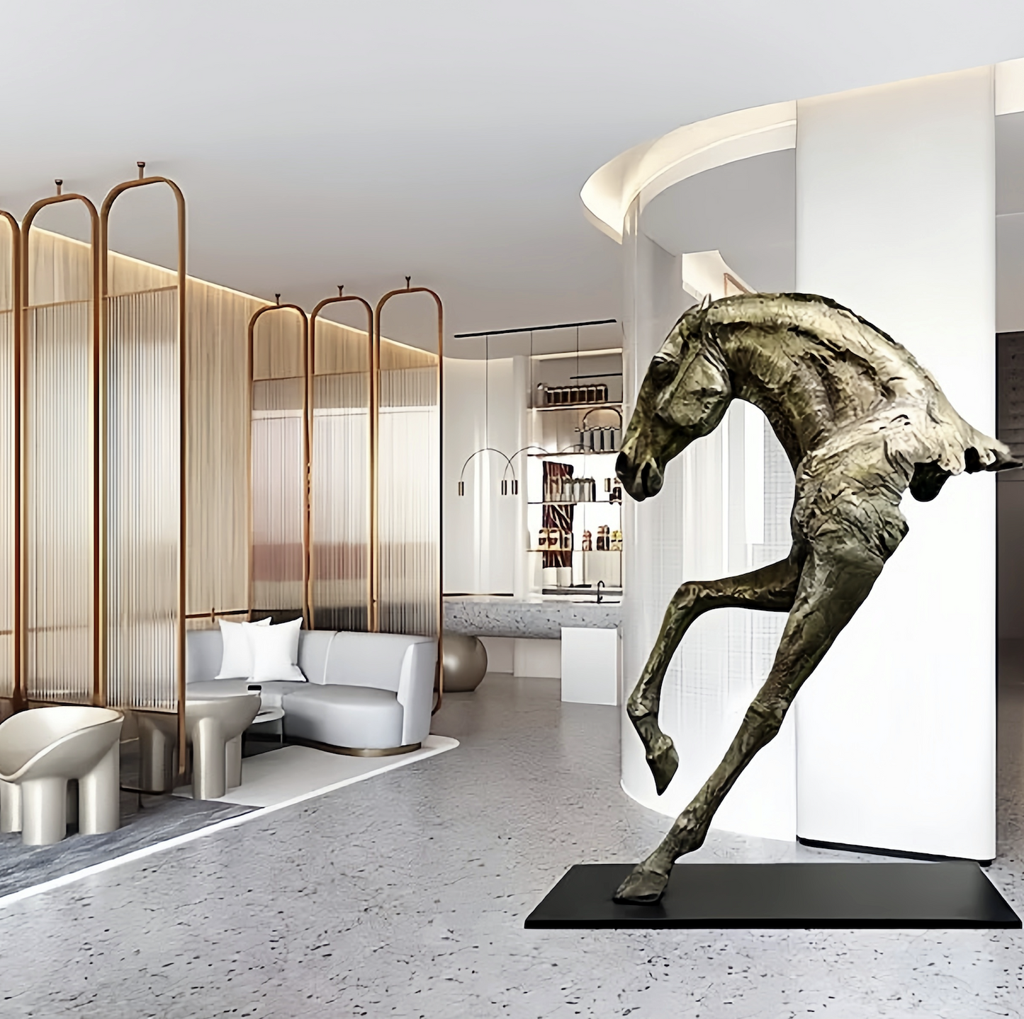 The Sculpture Of A Galloping Horse In The Wind