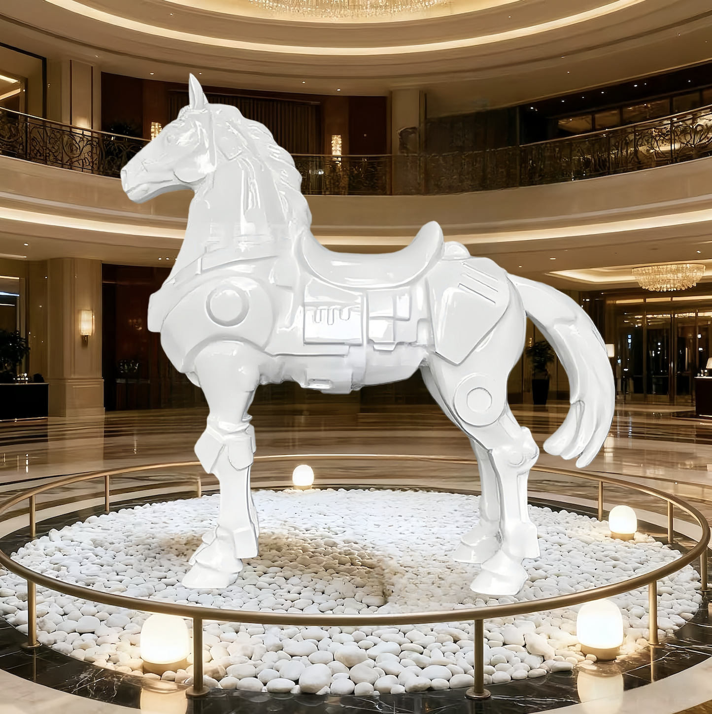 71" White Mech Horse Figurines & Sculptures