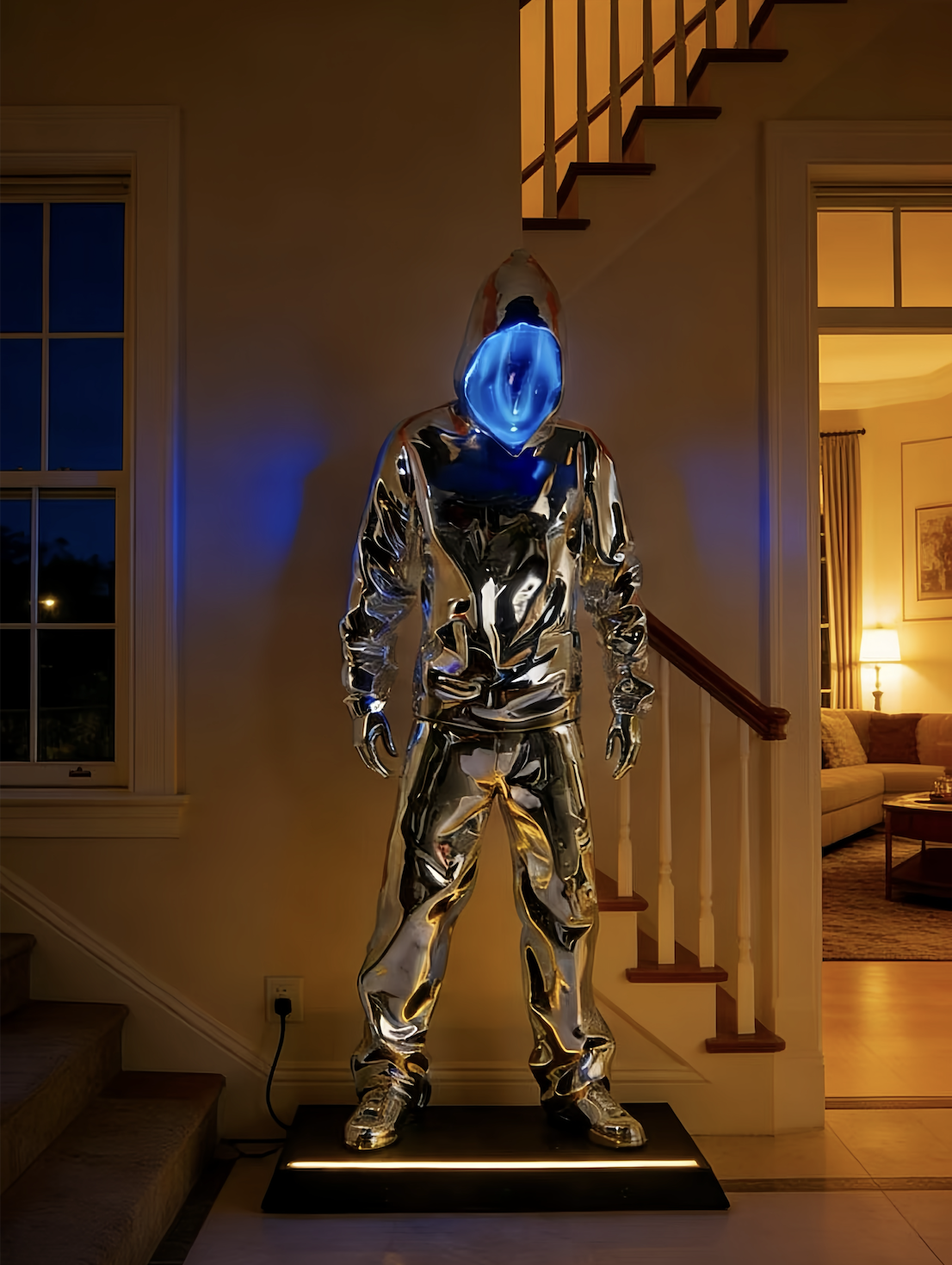 The Thinker Of Light Faceless Person Sculpture With Led Lights