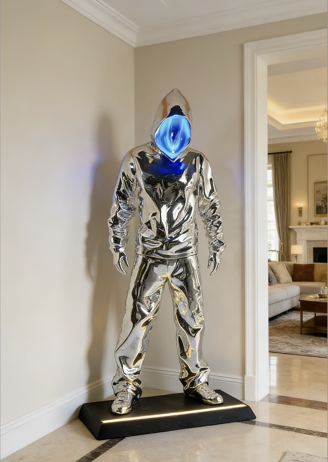The Thinker Of Light Faceless Person Sculpture With Led Lights