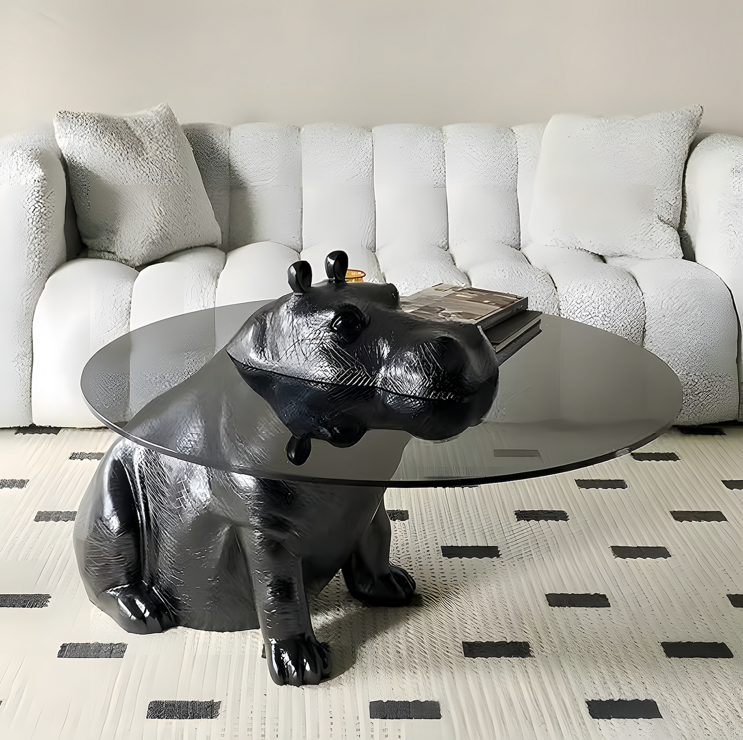 River Horse Figurine Glass Top Coffee Table