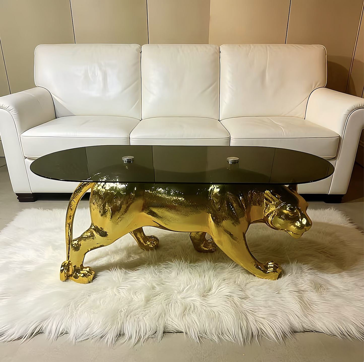 Floor Leopard Decorative Sculpture table glass top