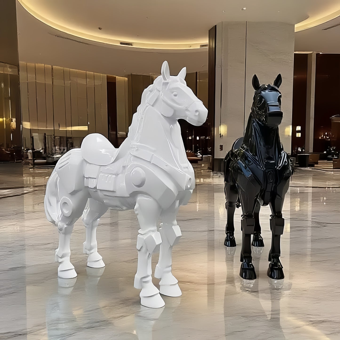 71" White Mech Horse Figurines & Sculptures